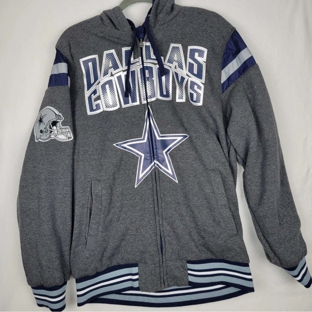 Dallas Cowboys Reversible Hooded Jacket L NFL G-III Full Zip Navy Gray NWOT